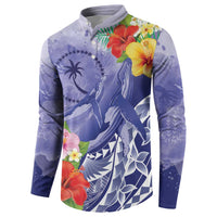 Personalised Chuuk States Humpback Whale Button Sweatshirt Polynesian Tropical Flowers