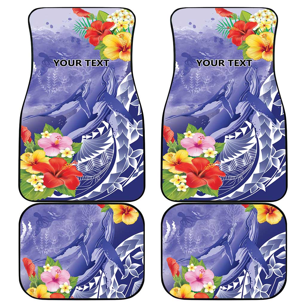 Personalised Chuuk States Humpback Whale Car Mats Polynesian Tropical Flowers