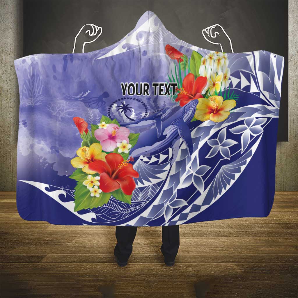Personalised Chuuk States Humpback Whale Hooded Blanket Polynesian Tropical Flowers LT9 - Polynesian Pride