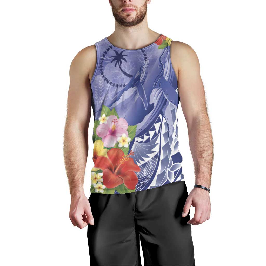 Personalised Chuuk States Humpback Whale Men Tank Top Polynesian Tropical Flowers