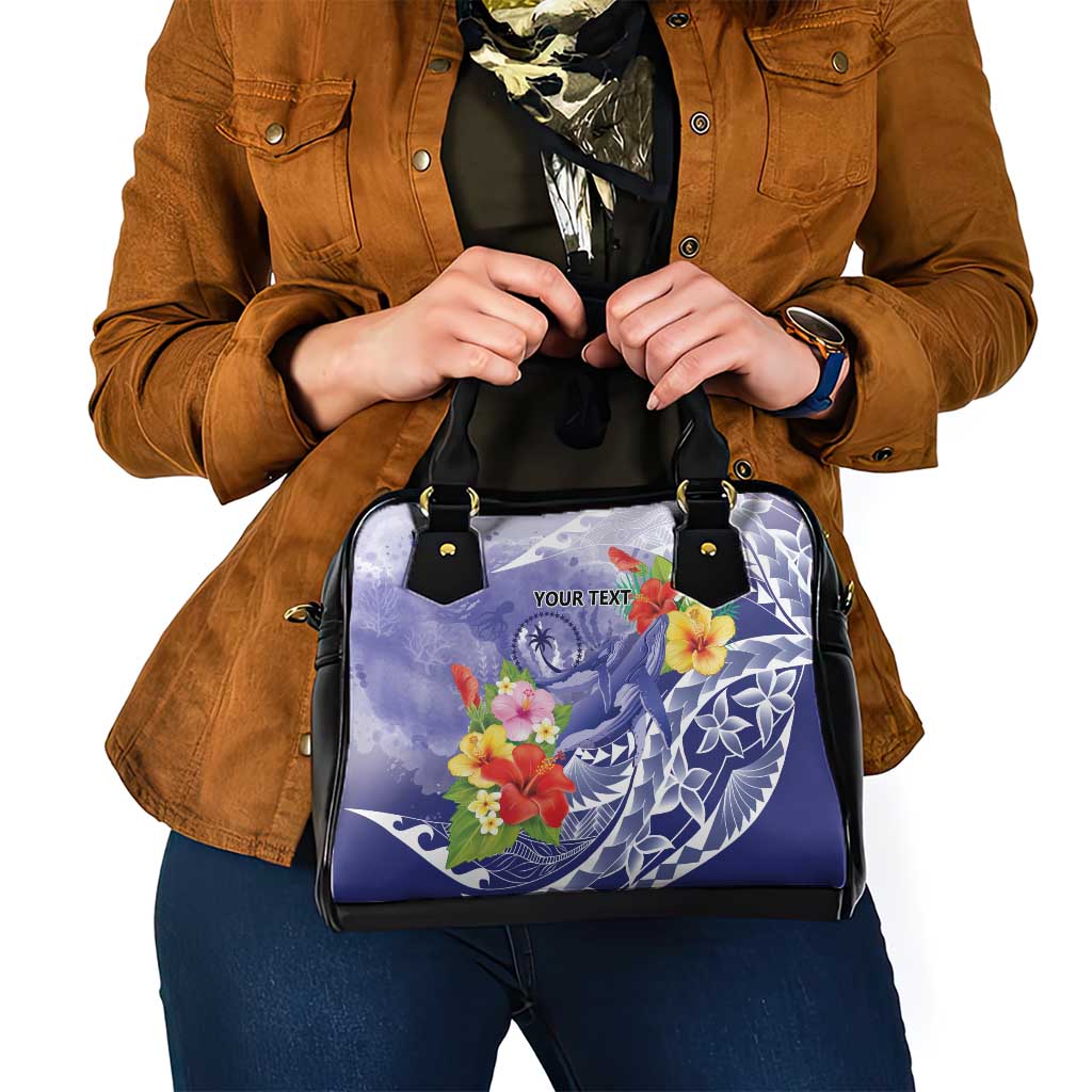 Personalised Chuuk States Humpback Whale Shoulder Handbag Polynesian Tropical Flowers