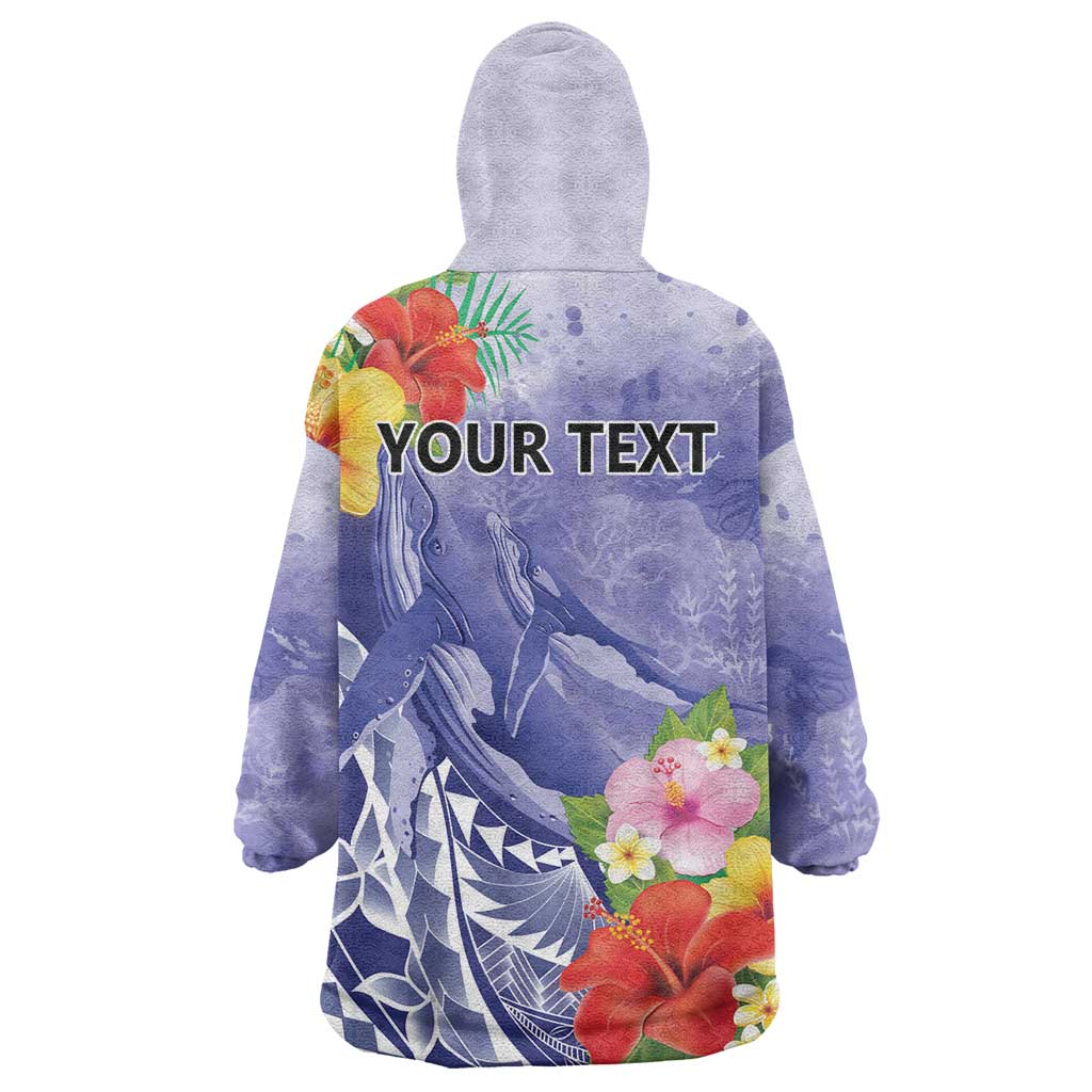 Personalised Chuuk States Humpback Whale Wearable Blanket Hoodie Polynesian Tropical Flowers