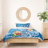 Personalised Kosrae States Humpback Whale Bedding Set Polynesian Tropical Flowers