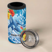 Personalised Kosrae States Humpback Whale 4 in 1 Can Cooler Tumbler Polynesian Tropical Flowers
