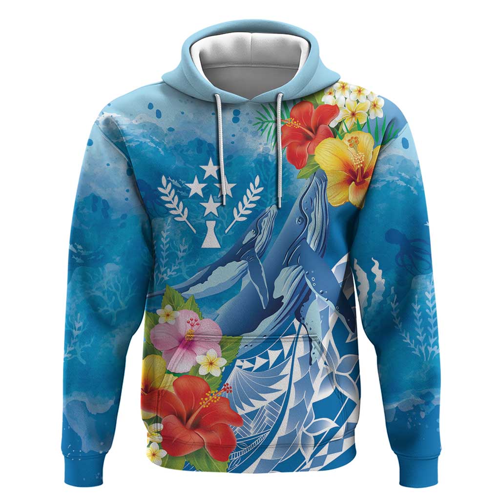 Personalised Kosrae States Humpback Whale Hoodie Polynesian Tropical Flowers
