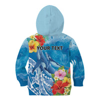 Personalised Kosrae States Humpback Whale Kid Hoodie Polynesian Tropical Flowers