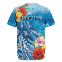 Personalised Kosrae States Humpback Whale Rugby Jersey Polynesian Tropical Flowers