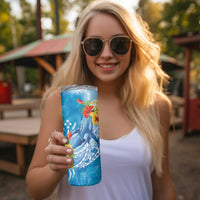 Personalised Kosrae States Humpback Whale Skinny Tumbler Polynesian Tropical Flowers