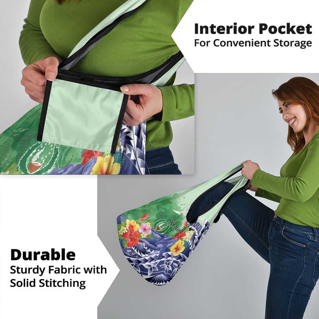 Personalised Pohnpei States Humpback Whale Grocery Bag Polynesian Tropical Flowers