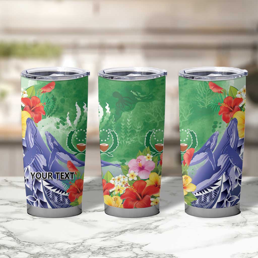 Personalised Pohnpei States Humpback Whale Tumbler Cup Polynesian Tropical Flowers