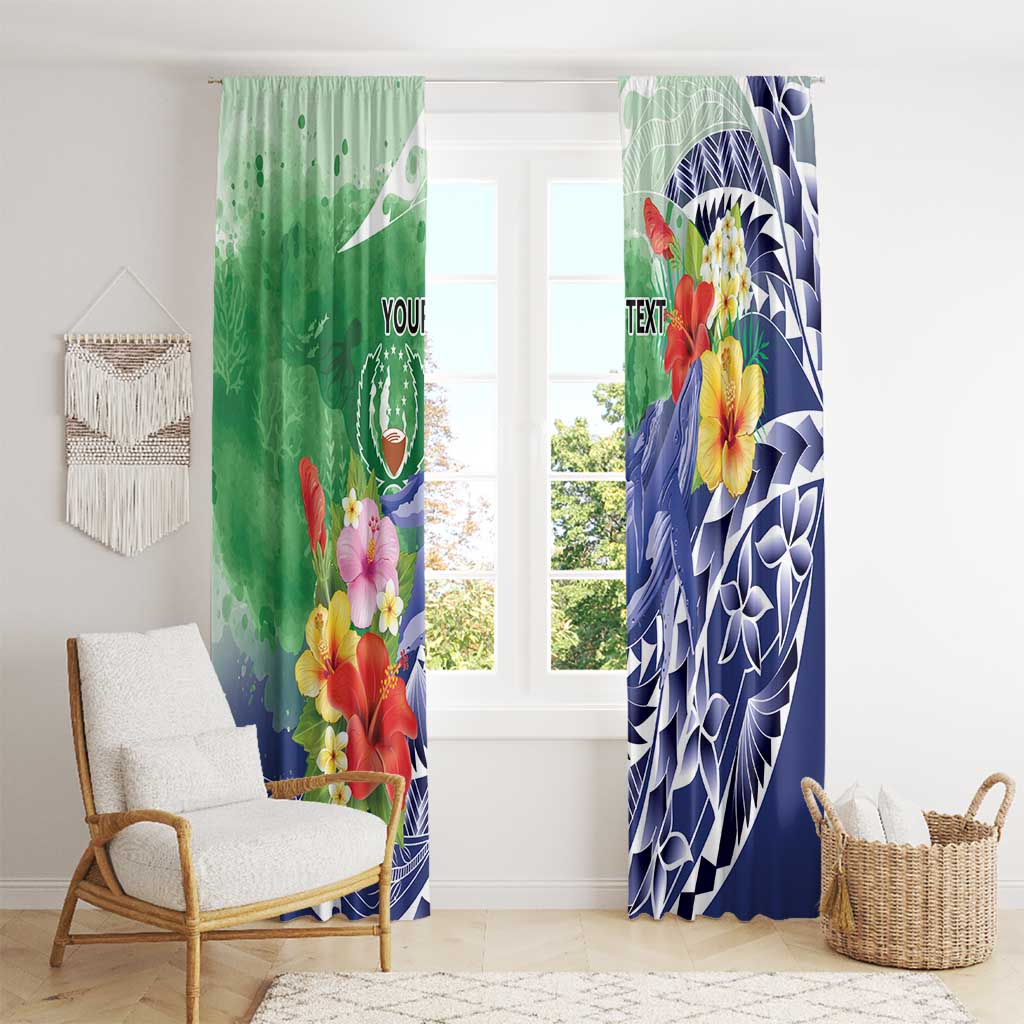 Personalised Pohnpei States Humpback Whale Window Curtain Polynesian Tropical Flowers