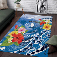 Personalised Yap States Humpback Whale Area Rug Polynesian Tropical Flowers