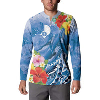 Personalised Yap States Humpback Whale Button Sweatshirt Polynesian Tropical Flowers