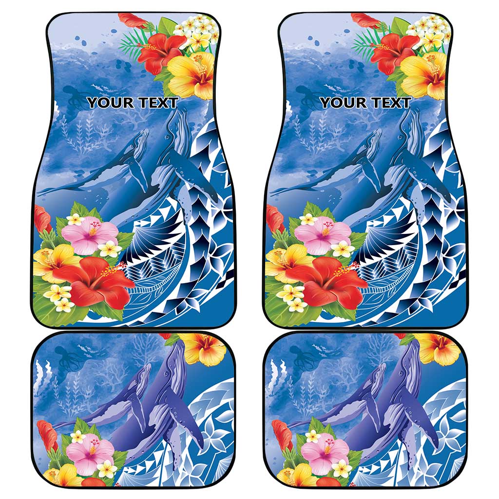 Personalised Yap States Humpback Whale Car Mats Polynesian Tropical Flowers