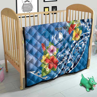 Personalised Yap States Humpback Whale Quilt Polynesian Tropical Flowers