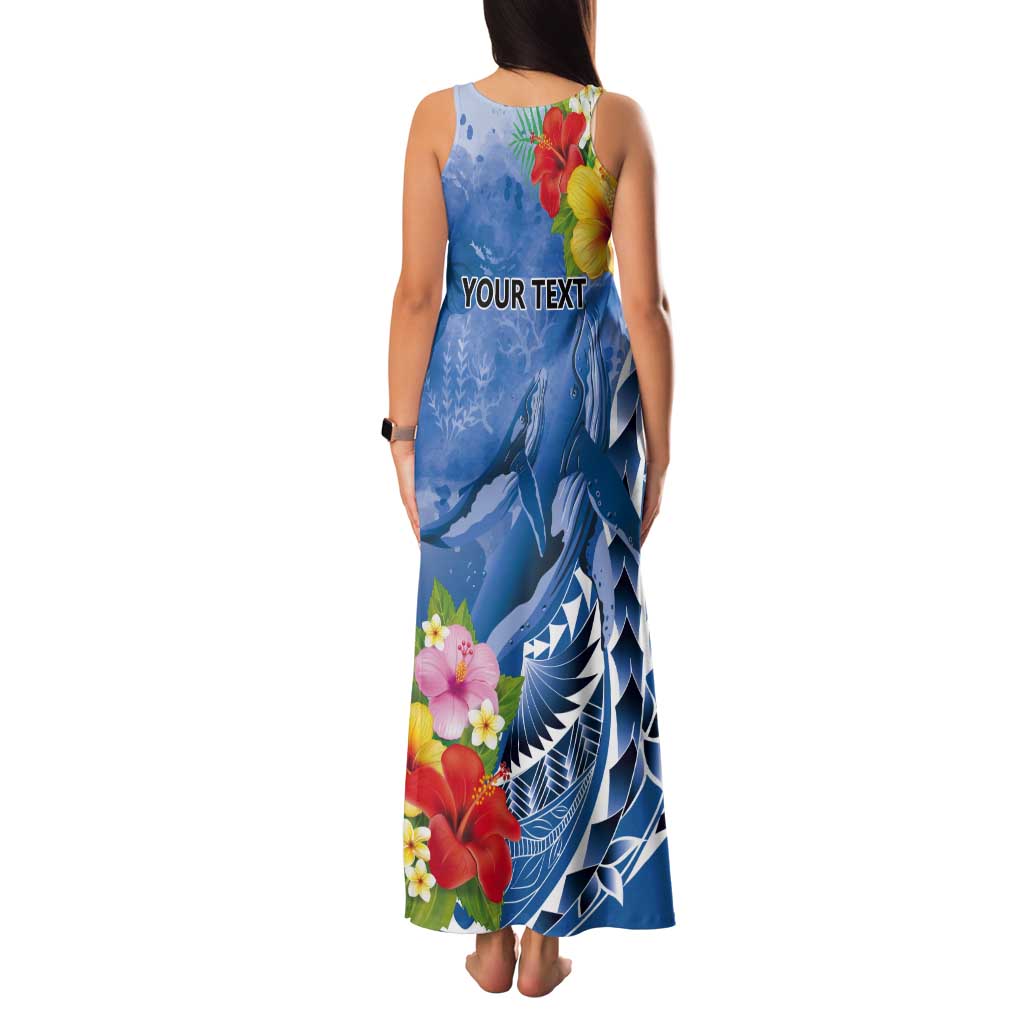 Personalised Yap States Humpback Whale Tank Maxi Dress Polynesian Tropical Flowers