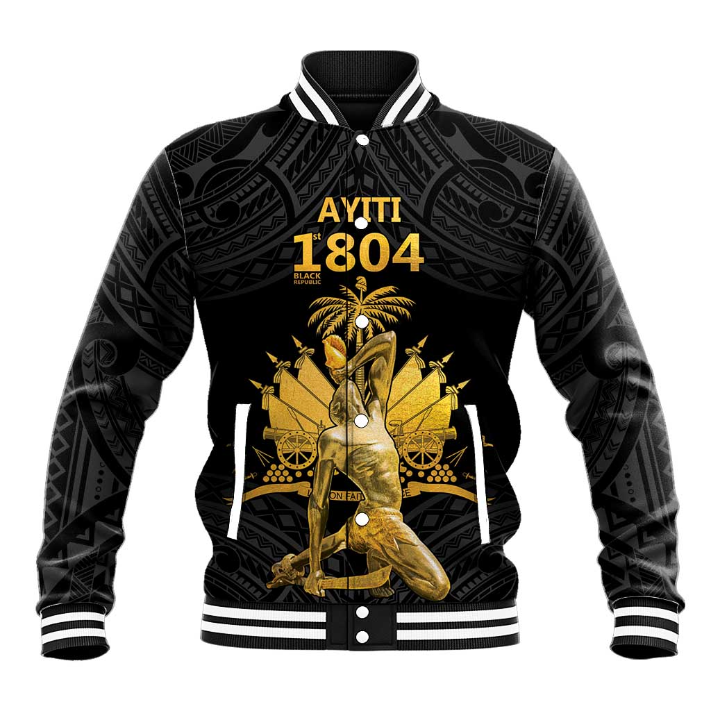 Haitian Negre Marron 1804 Baseball Jacket Black Polynesian Pattern LT9 Unisex Black - Polynesian Pride