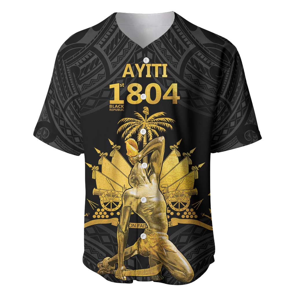 Haitian Negre Marron 1804 Baseball Jersey Black Polynesian Pattern LT9 Black - Polynesian Pride