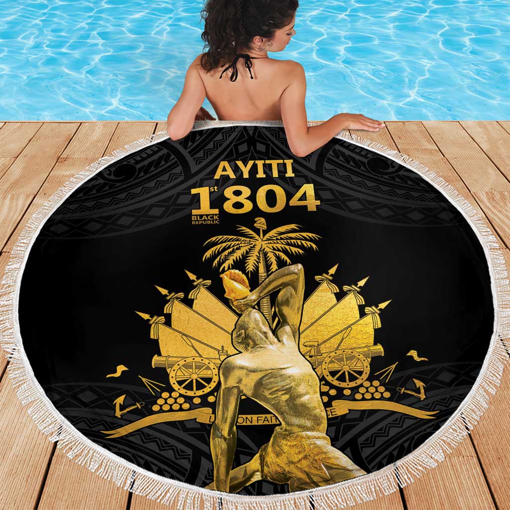 Haitian Negre Marron 1804 Beach Blanket Black Polynesian Pattern