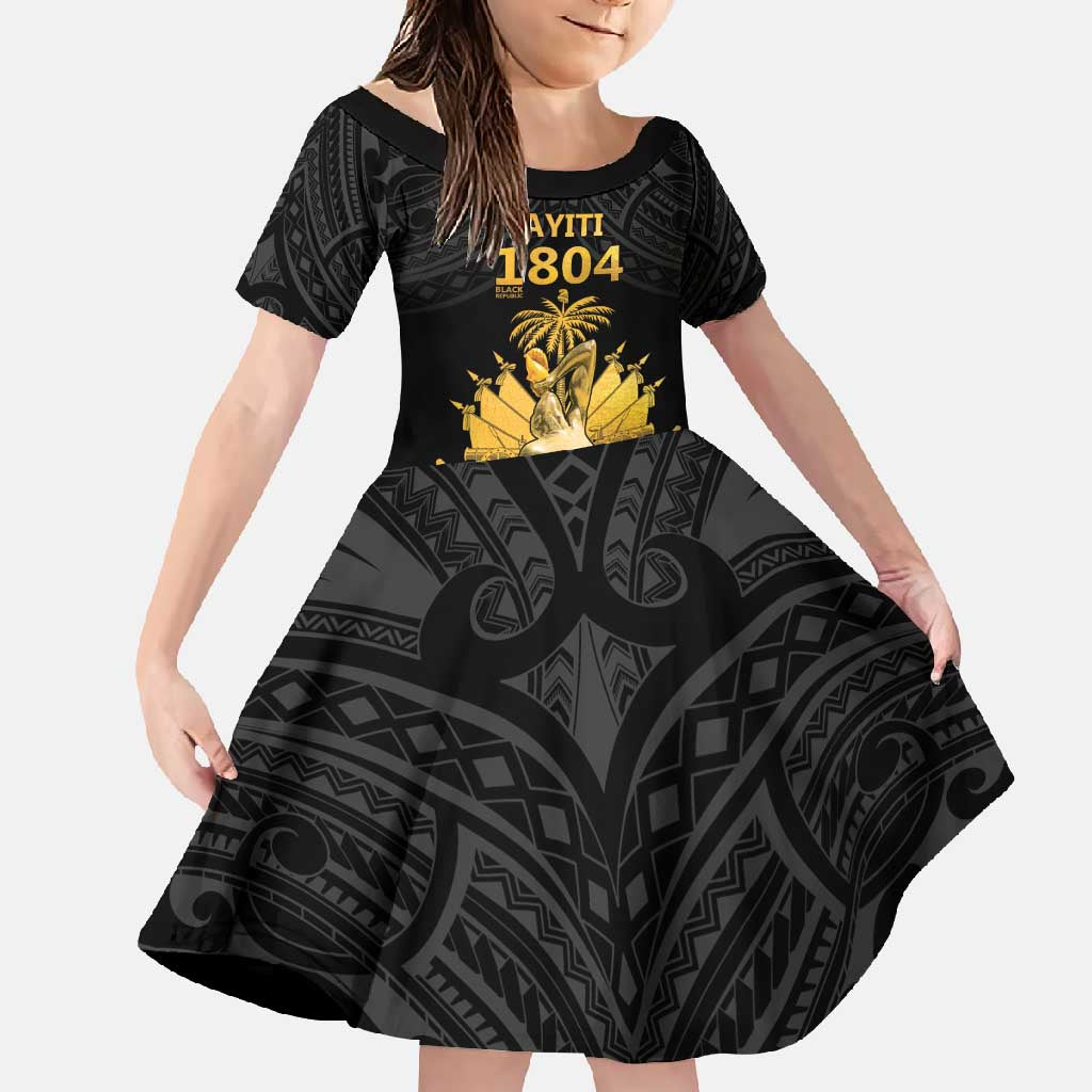 Haitian Negre Marron 1804 Family Matching Short Sleeve Bodycon Dress and Hawaiian Shirt Black Polynesian Pattern