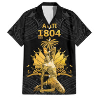 Haitian Negre Marron 1804 Family Matching Summer Maxi Dress and Hawaiian Shirt Black Polynesian Pattern