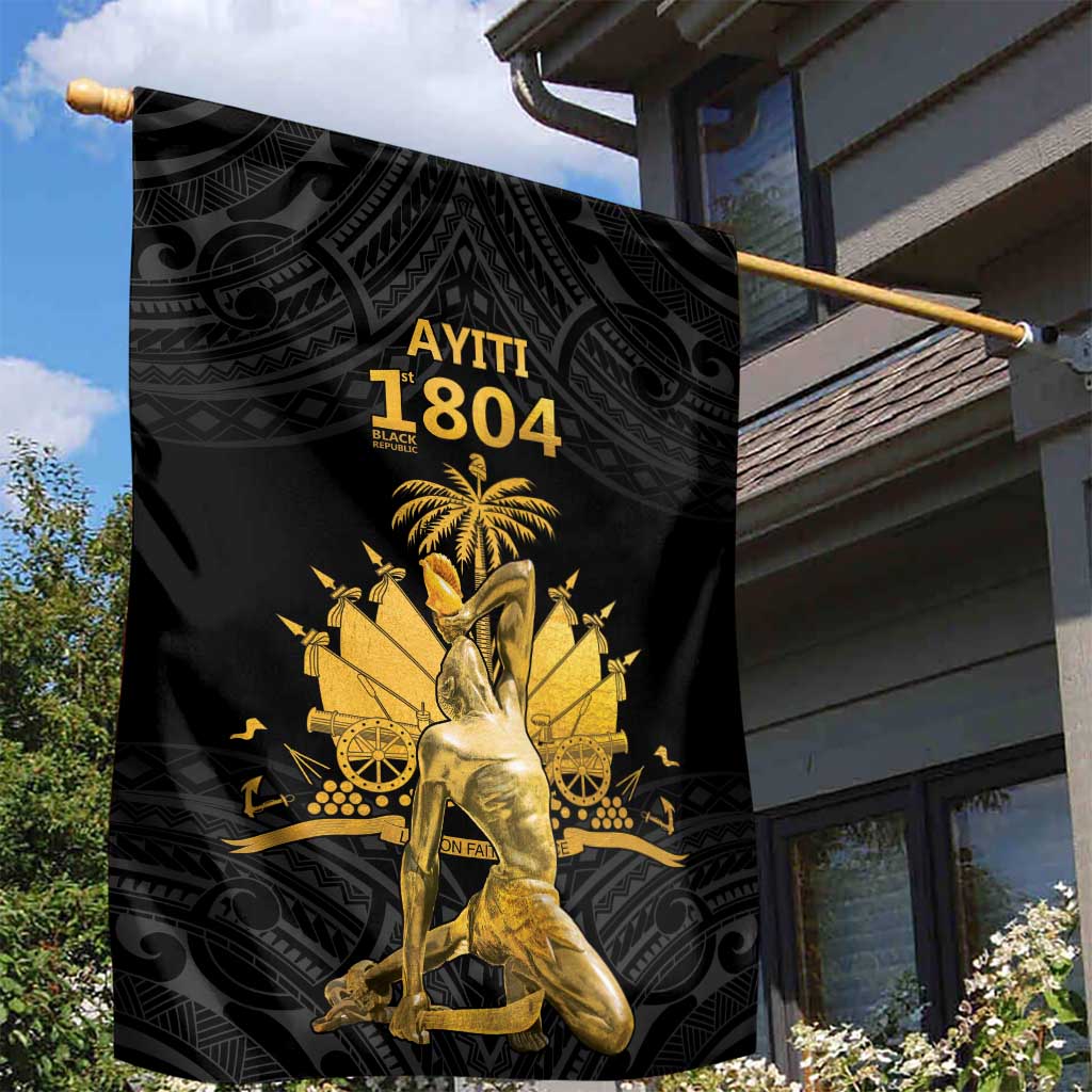 Haitian Negre Marron 1804 Garden Flag Black Polynesian Pattern