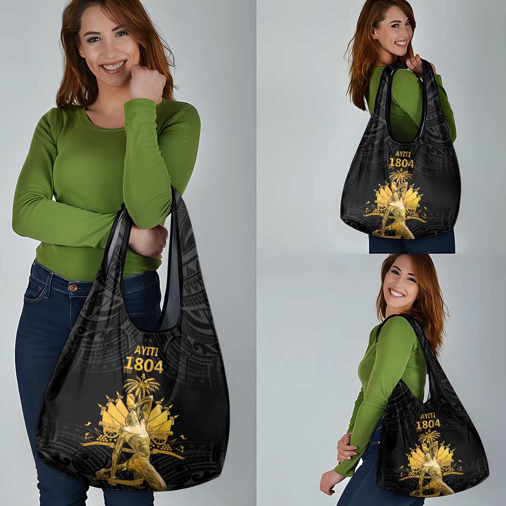 Haitian Negre Marron 1804 Grocery Bag Black Polynesian Pattern