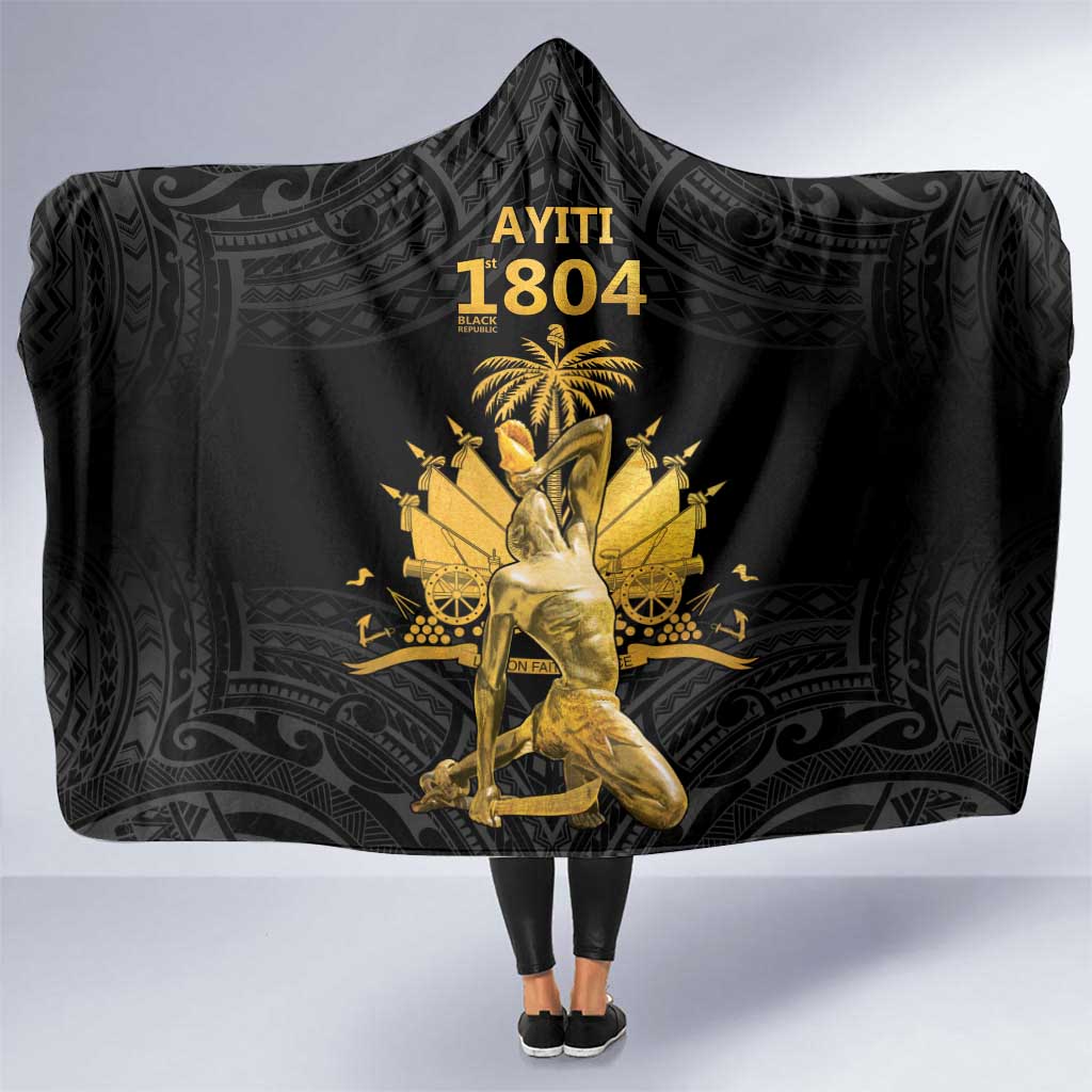Haitian Negre Marron 1804 Hooded Blanket Black Polynesian Pattern LT9 One Size Black - Polynesian Pride
