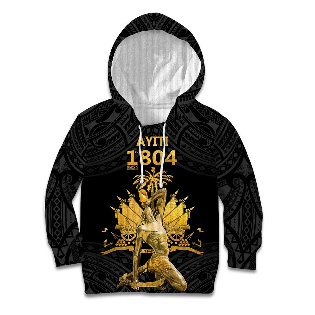Haitian Negre Marron 1804 Kid Hoodie Black Polynesian Pattern