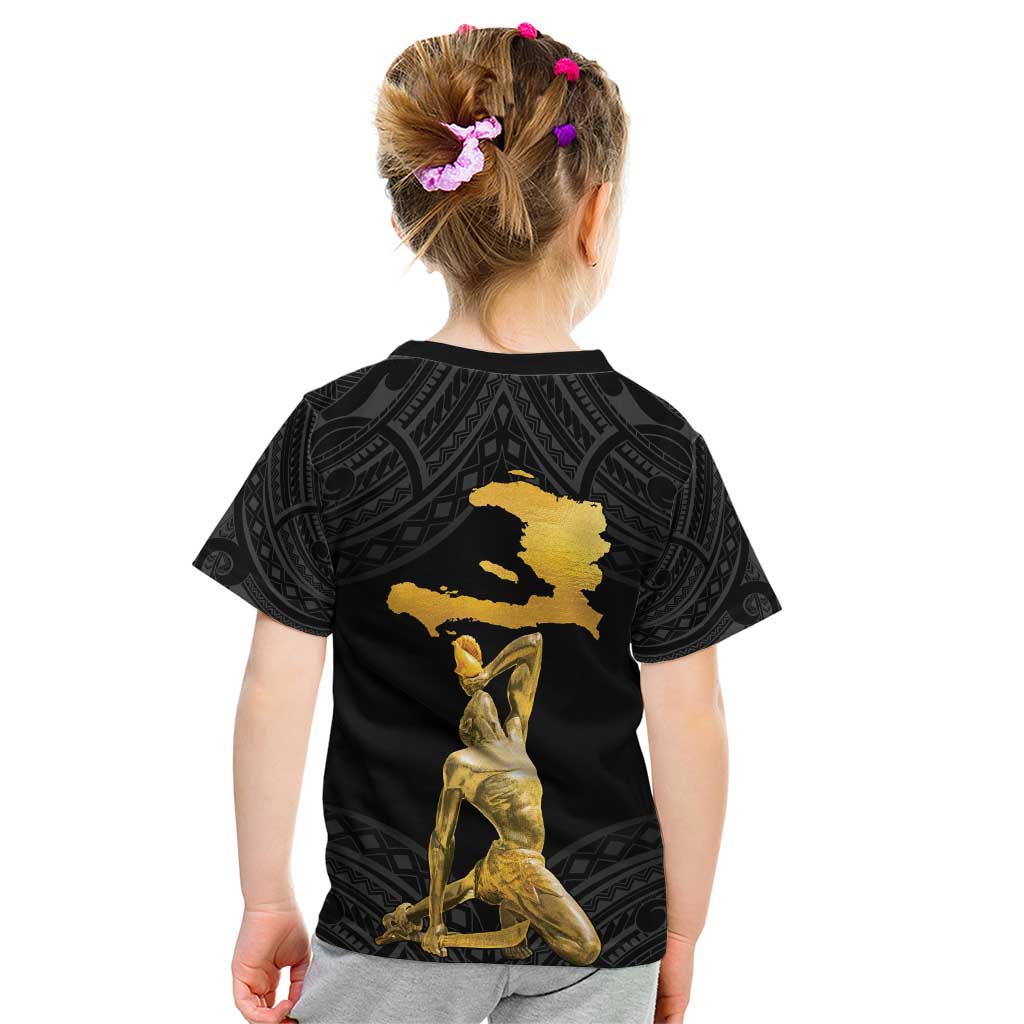 Haitian Negre Marron 1804 Kid T Shirt Black Polynesian Pattern