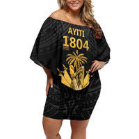 Haitian Negre Marron 1804 Off Shoulder Short Dress Black Polynesian Pattern