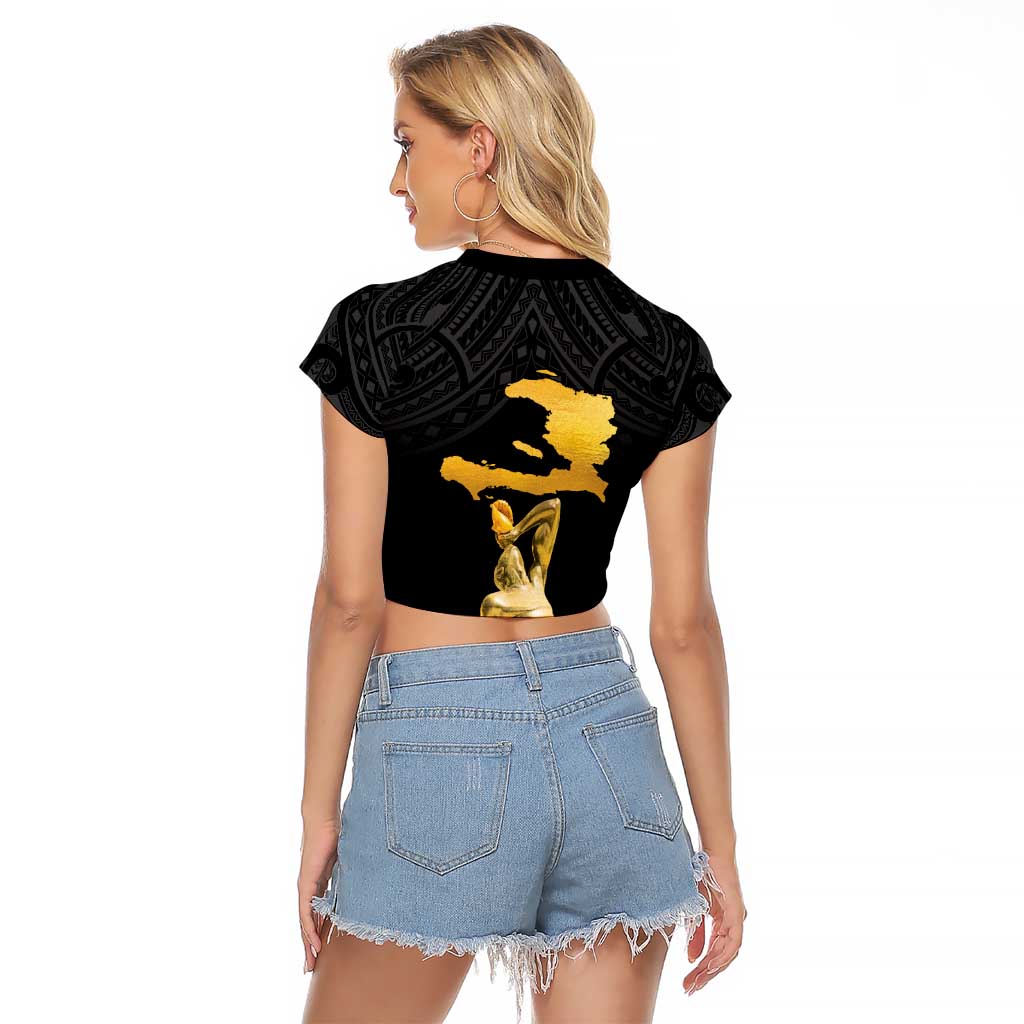 Haitian Negre Marron 1804 Raglan Cropped T Shirt Black Polynesian Pattern