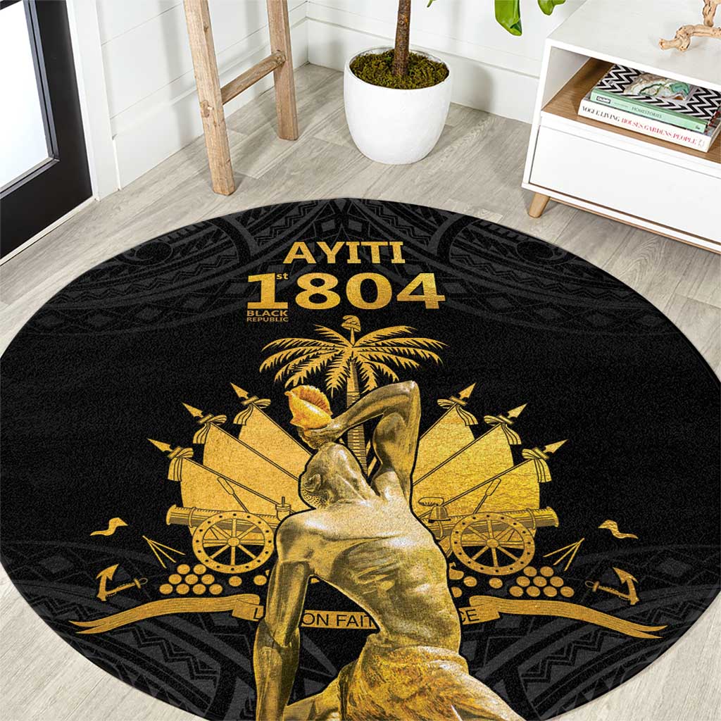 Haitian Negre Marron 1804 Round Carpet Black Polynesian Pattern LT9 Black - Polynesian Pride