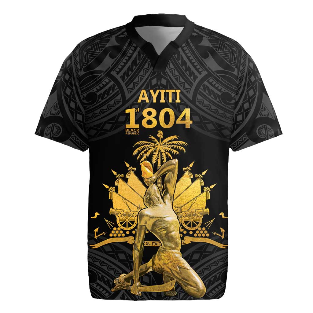 Haitian Negre Marron 1804 Rugby Jersey Black Polynesian Pattern