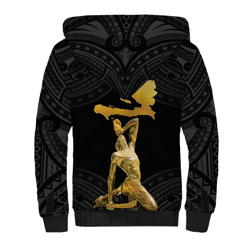 Haitian Negre Marron 1804 Sherpa Hoodie Black Polynesian Pattern