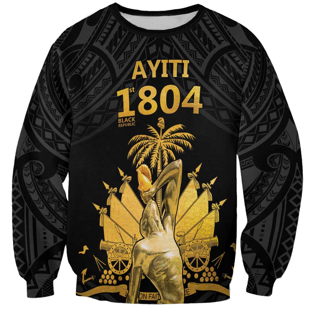 Haitian Negre Marron 1804 Sweatshirt Black Polynesian Pattern LT9 Unisex Black - Polynesian Pride