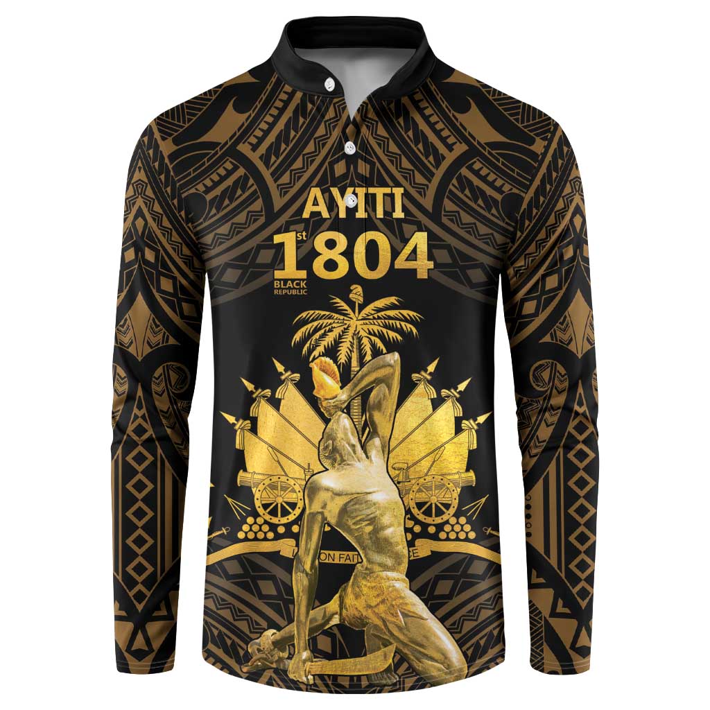 Haitian Negre Marron 1804 Button Sweatshirt Gold Polynesian Pattern