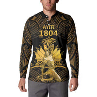 Haitian Negre Marron 1804 Button Sweatshirt Gold Polynesian Pattern
