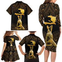 Haitian Negre Marron 1804 Family Matching Long Sleeve Bodycon Dress and Hawaiian Shirt Gold Polynesian Pattern