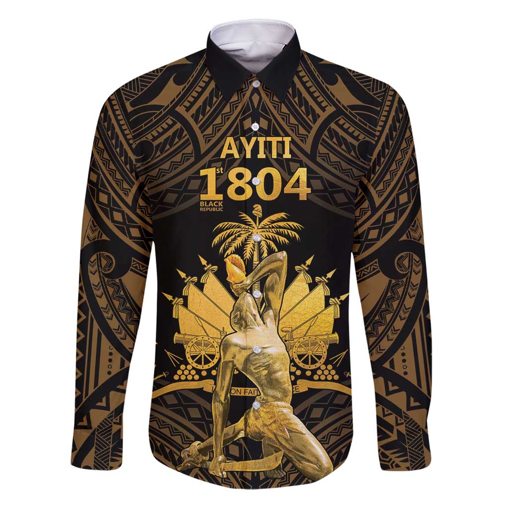 Haitian Negre Marron 1804 Family Matching Long Sleeve Bodycon Dress and Hawaiian Shirt Gold Polynesian Pattern