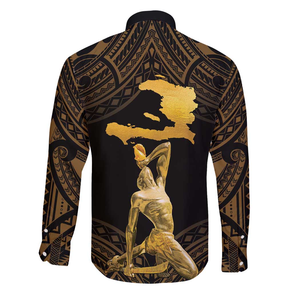 Haitian Negre Marron 1804 Family Matching Mermaid Dress and Hawaiian Shirt Gold Polynesian Pattern