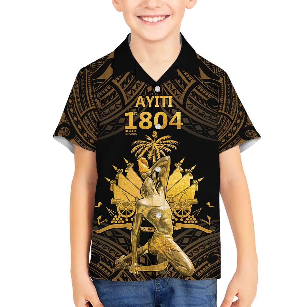 Haitian Negre Marron 1804 Family Matching Puletasi and Hawaiian Shirt Gold Polynesian Pattern