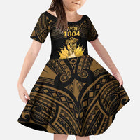 Haitian Negre Marron 1804 Family Matching Tank Maxi Dress and Hawaiian Shirt Gold Polynesian Pattern