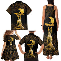 Haitian Negre Marron 1804 Family Matching Tank Maxi Dress and Hawaiian Shirt Gold Polynesian Pattern