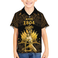 Haitian Negre Marron 1804 Family Matching Tank Maxi Dress and Hawaiian Shirt Gold Polynesian Pattern