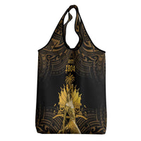 Haitian Negre Marron 1804 Grocery Bag Gold Polynesian Pattern