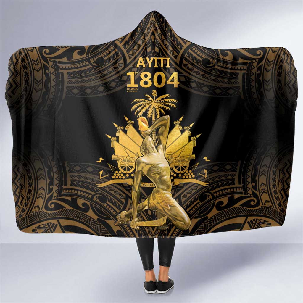 Haitian Negre Marron 1804 Hooded Blanket Gold Polynesian Pattern LT9 One Size Gold - Polynesian Pride