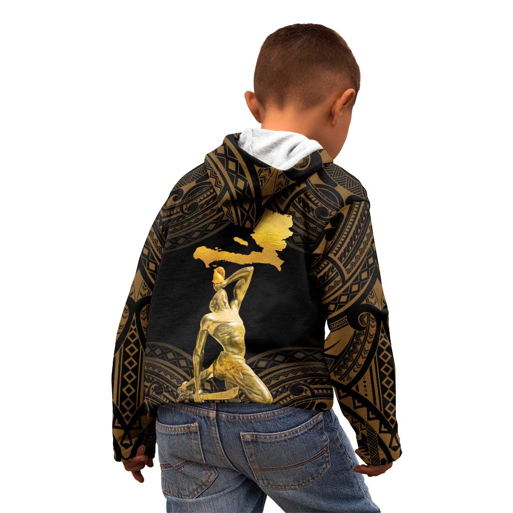 Haitian Negre Marron 1804 Kid Hoodie Gold Polynesian Pattern
