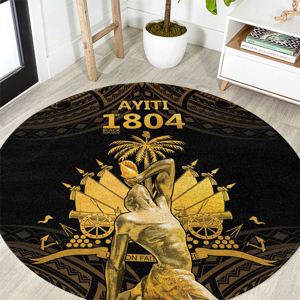 Haitian Negre Marron 1804 Round Carpet Gold Polynesian Pattern LT9 Gold - Polynesian Pride