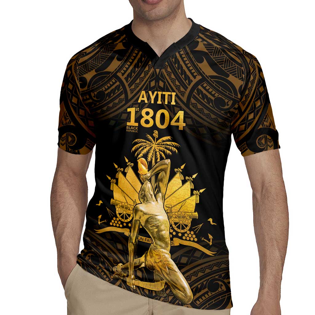 Haitian Negre Marron 1804 Rugby Jersey Gold Polynesian Pattern
